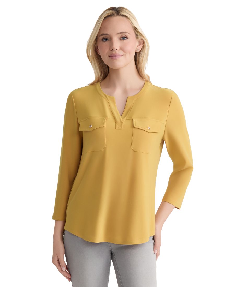 

Женская однотонная трикотажная блузка с рукавами 3/4 и накладными карманами Jones New York, Jonagold