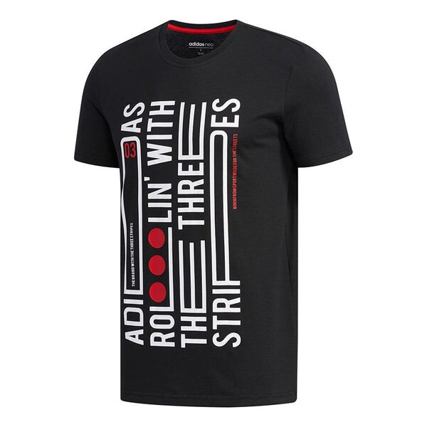 

Футболка neo cs verbiage t stripe causual sports round collar male black Adidas, черный