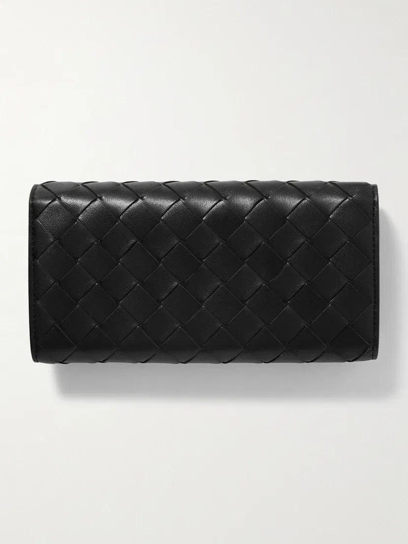 Кожаный кошелек с плетением Intrecciato BOTTEGA VENETA, черный — фото 3