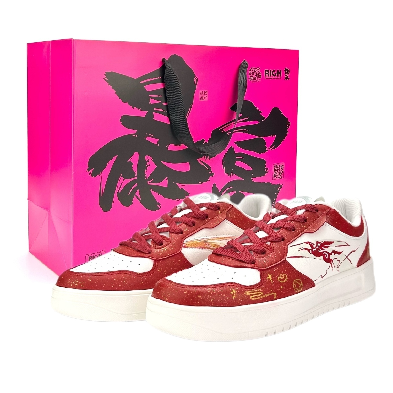 

Легкий год Лошади Китайский Новый год Летящая Лошадь на Благоприятных Облаках Новый Китайский Стиль ANTA, темно красный