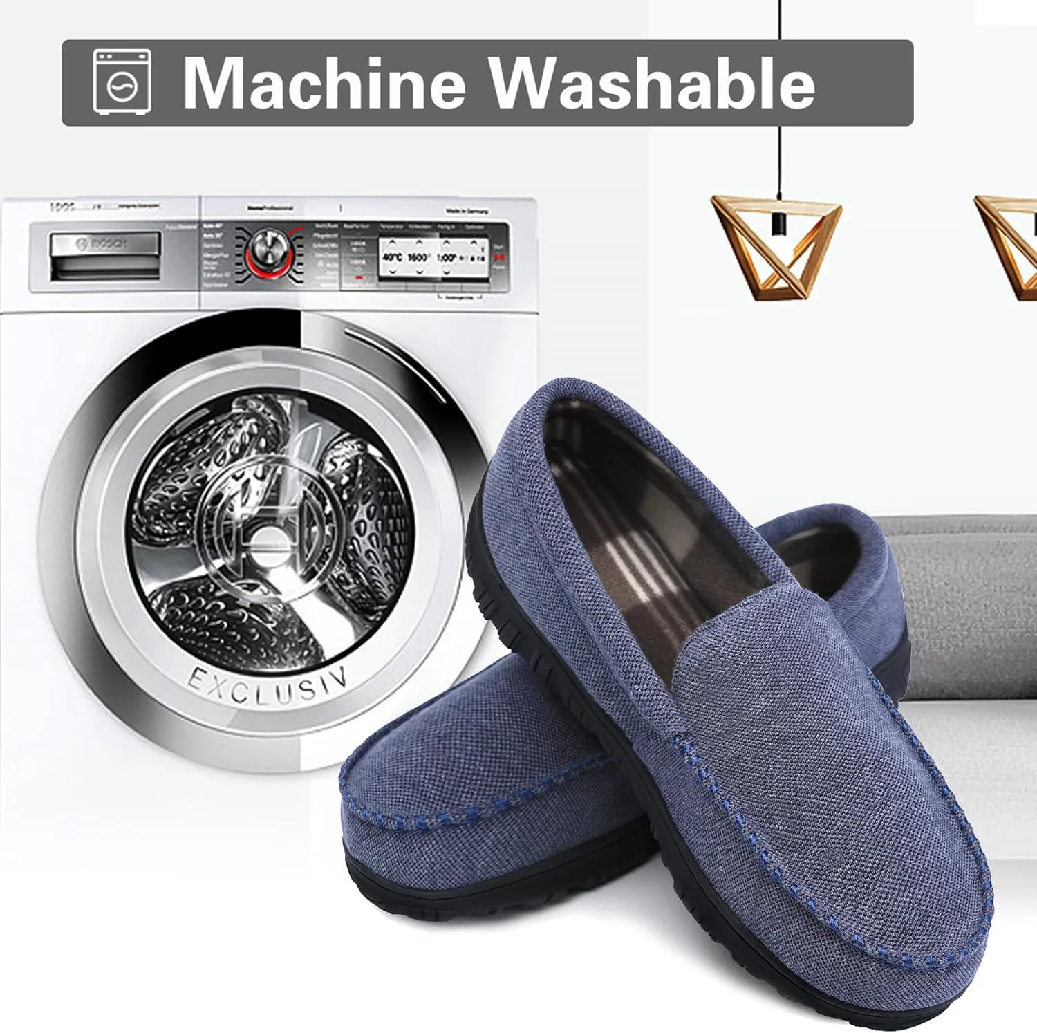 

Мужские тапочки Shoeslocker из микрозамши с амортизирующей стелькой и эффектом памяти, синий