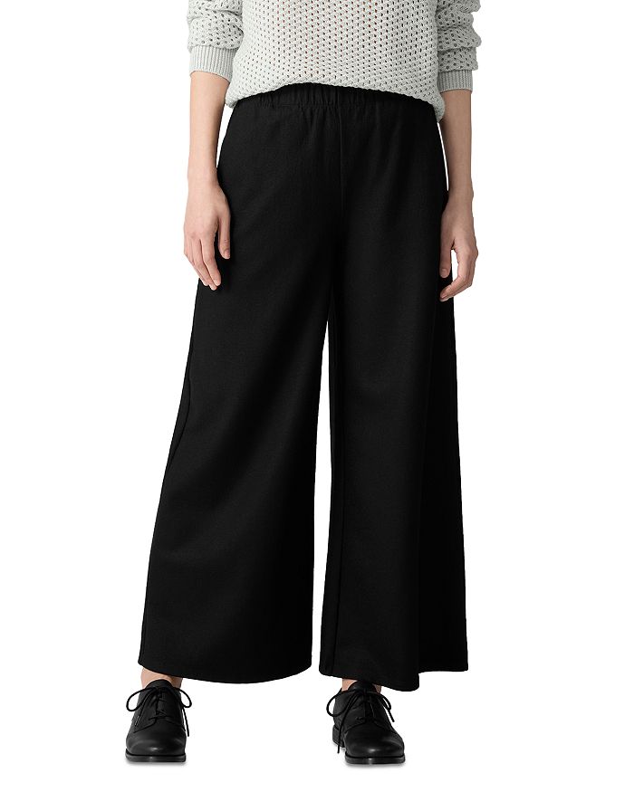 

Шерстяные широкие брюки длиной до щиколотки Eileen Fisher, черный