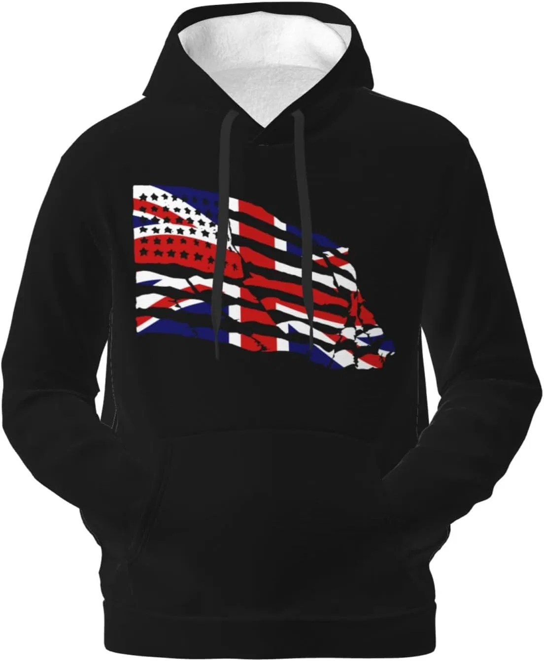 Мужская флисовая толстовка с капюшоном и карманом Britain British America Flag Generic, черный — фото 2