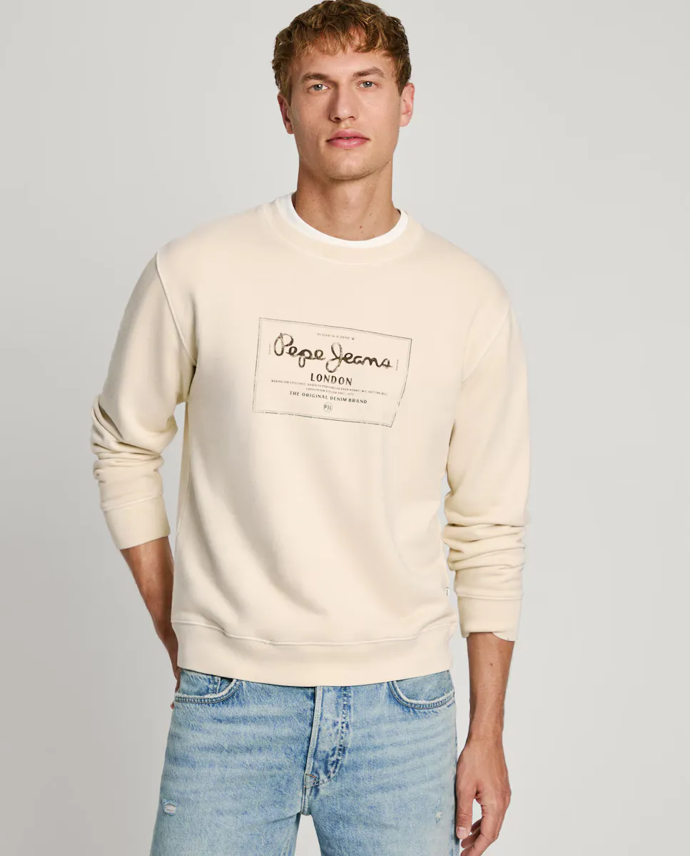 

Мужская толстовка с круглым вырезом и принтом логотипа Pepe Jeans, белый
