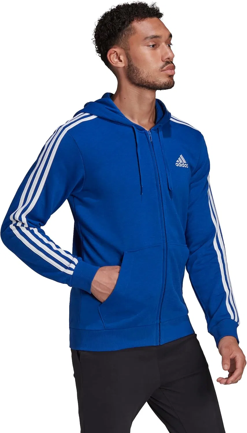 Толстовка adidas Essentials French Terry 3-stripes Full-zip, Team Royal Blue/White — фото 2