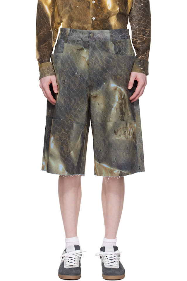 

Эксклюзивные деним-шорты моряка цвета хаки Golden Hour от Ssense Serapis, цвет golden hour print