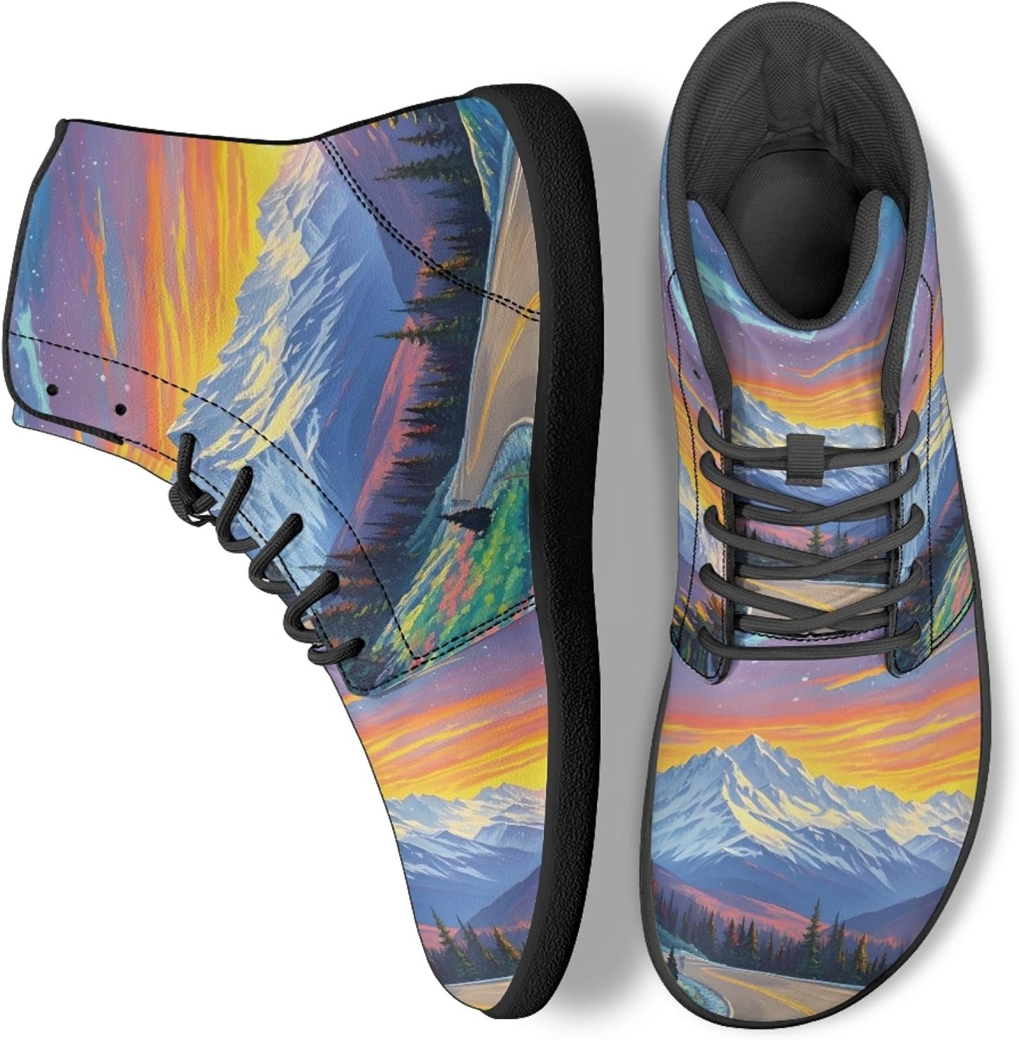 

Персонализированные кроссовки с принтом для мужчин и женщин, из искусственной кожи, высокие, босоножки Arleeorkee, Snow Mountain Scenery