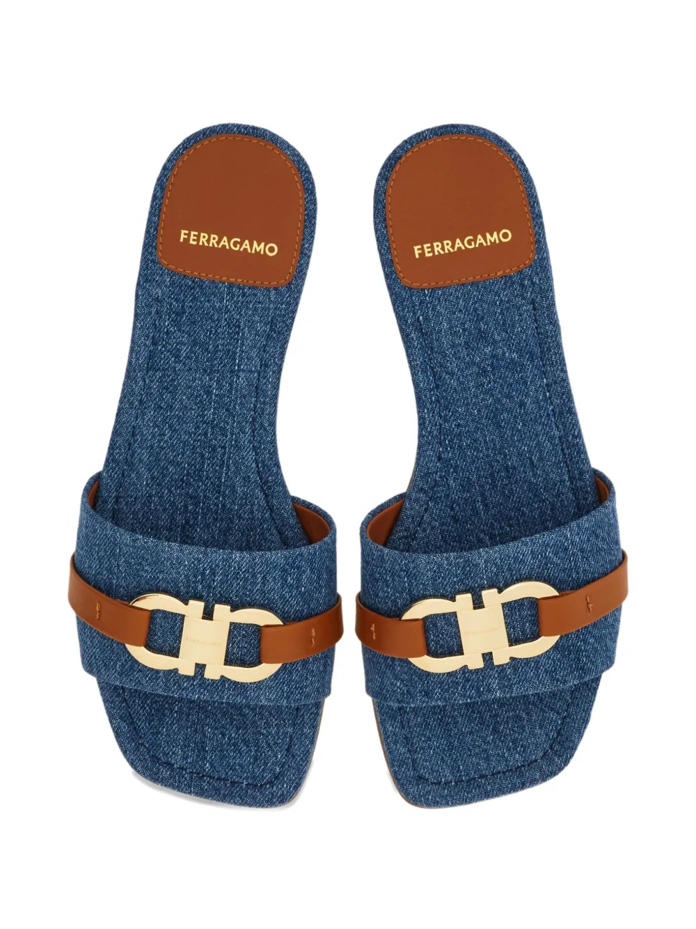 Шлепанцы с декором Gancini Ferragamo, синий — фото 4