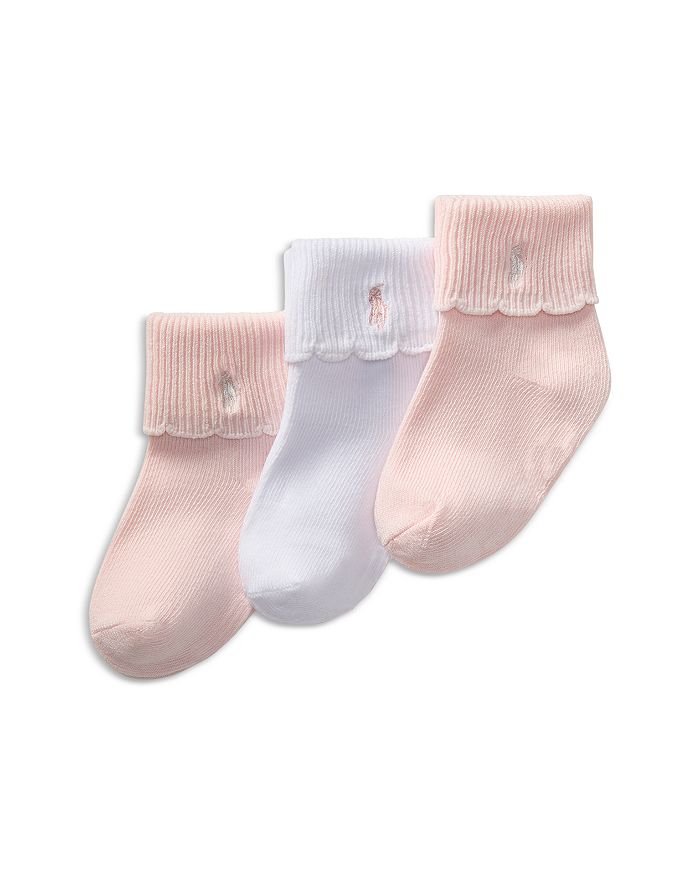 

Детские носки с фигурным краем и отворотом, 3 пары - Baby Ralph Lauren, розовый