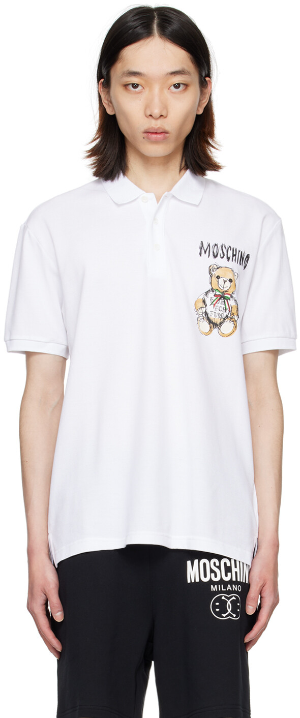 

Белая футболка-поло с принтом Moschino, цвет White