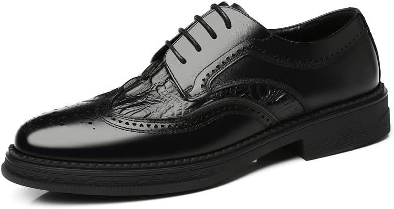 

Мужские оксфорды с брогированием из кожи с текстурой крокодила, гибрид, зимние теплые модные туфли на шнуровке, с крылом, для свадьбы и делового стиля Elshtide, черный