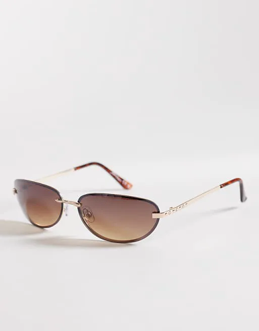 

Коричневые солнцезащитные очки в металлической оправе с запахом Jeepers Peepers