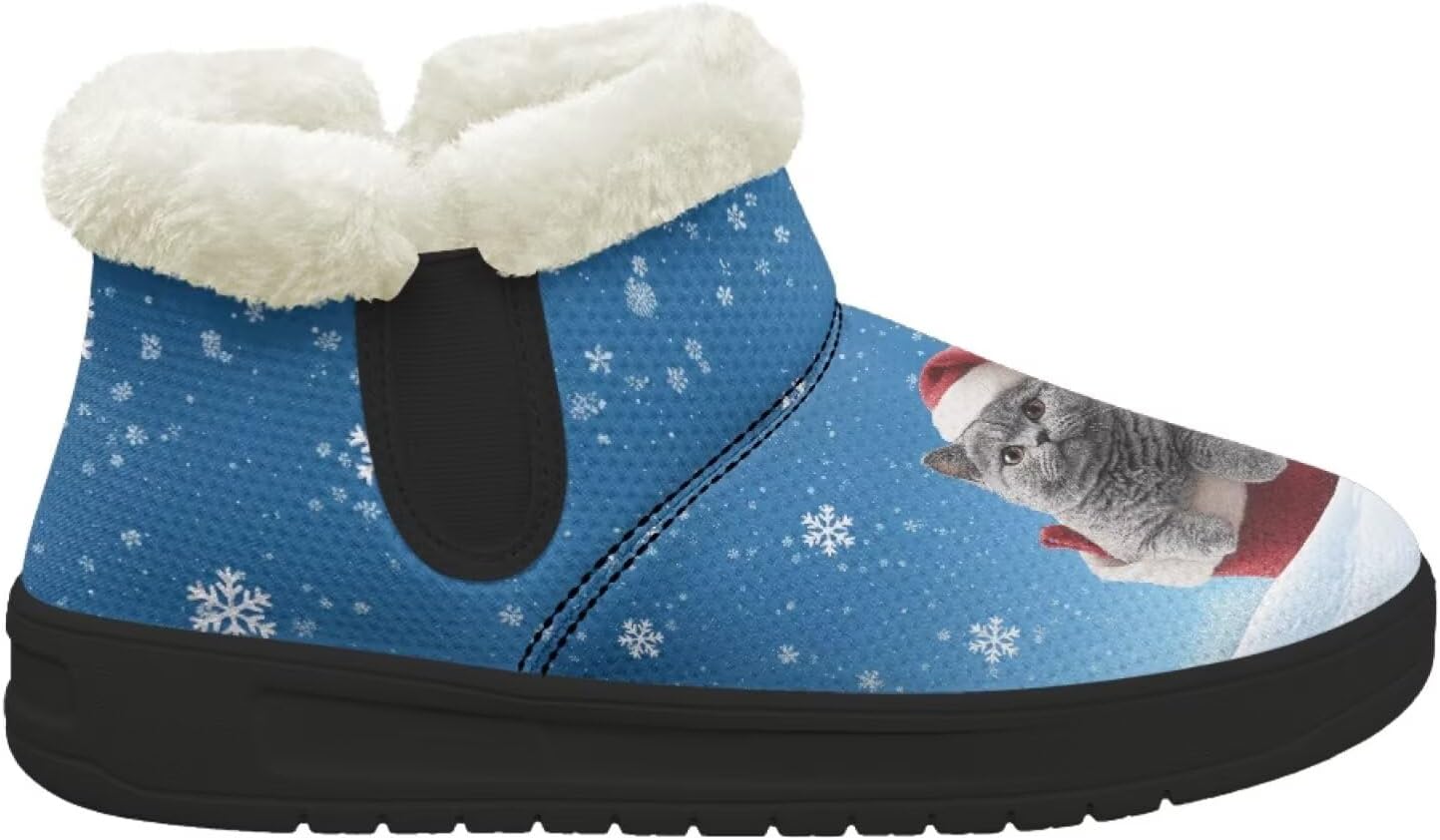 

Зимние теплые плюшевые ботинки Forchrinse с меховой подкладкой для женщин и мужчин, удобные зимние ботильоны для прогулок, Christmas Cat