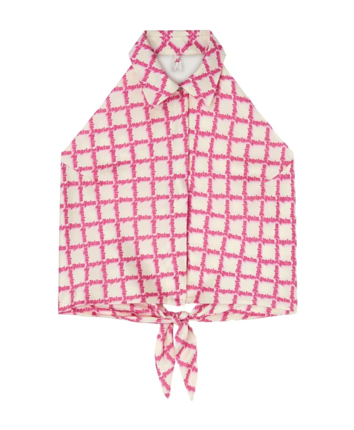 

Футболка с принтом в виде перекрещенных логотипов. Palm Angels, розовый