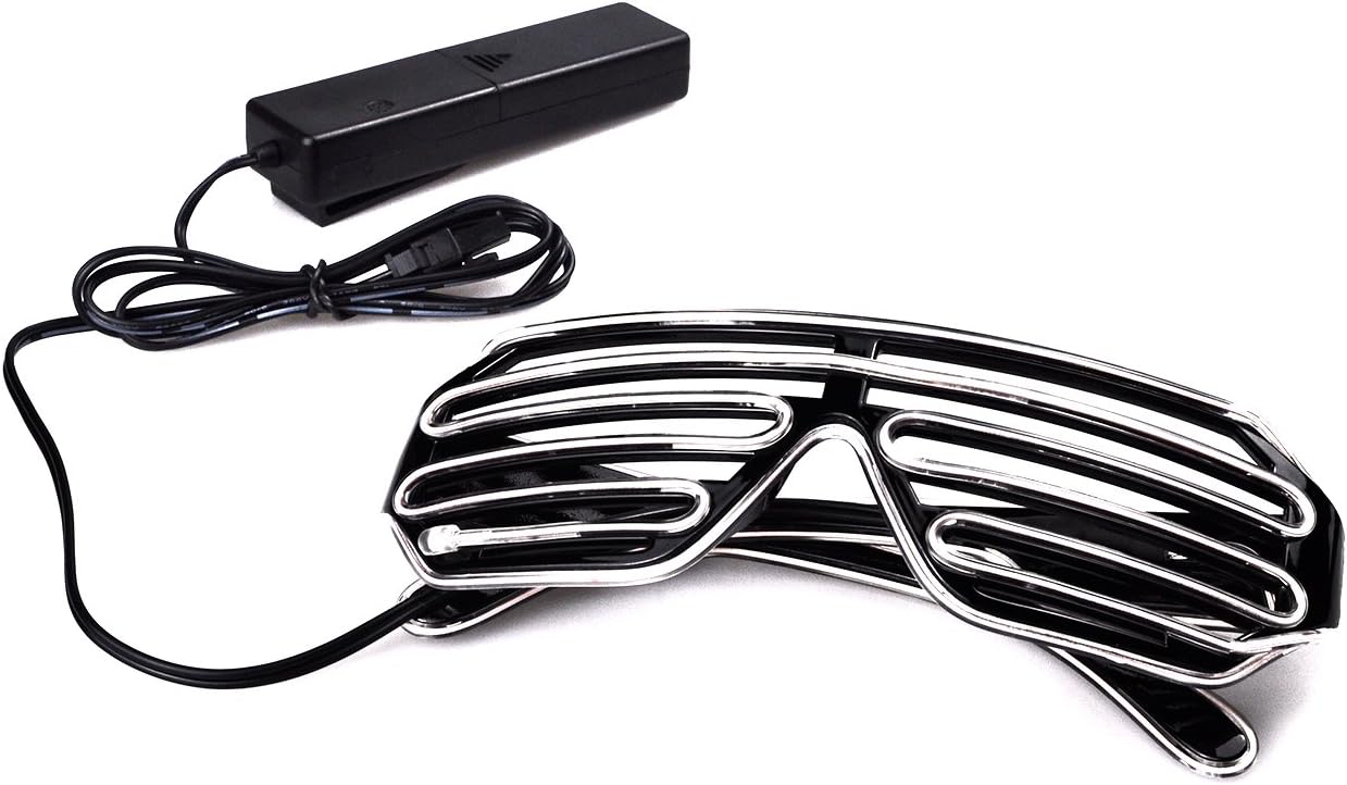 

Очки Aquat Light Up Flashing Shutter Neon Rave Glasses El Wire LED Sunglasses Voice Activated Glow DJ Costumes For 80s, EDM, Party RB02 (белый, черная оправа) 1 Aquat-LED, White