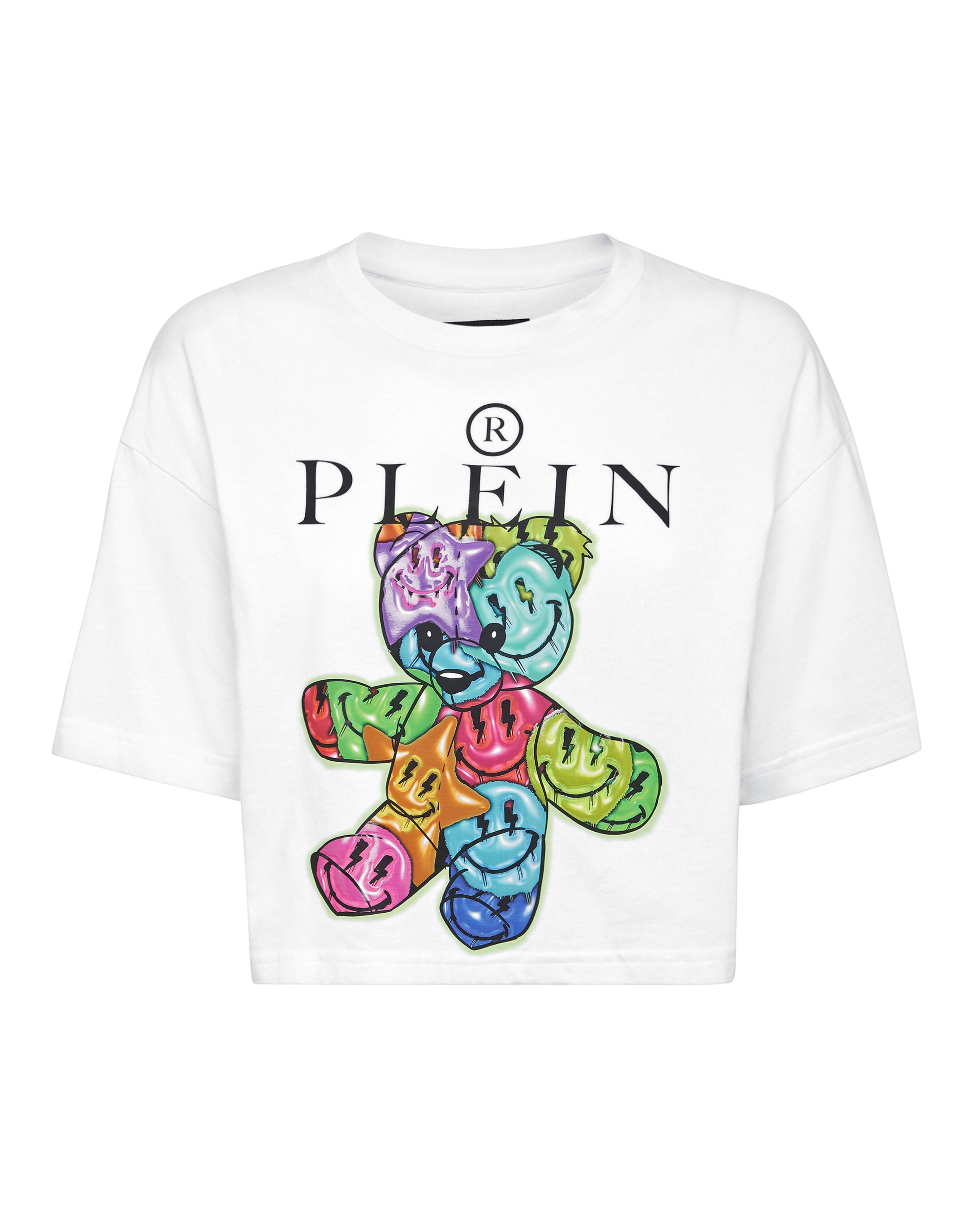

Укороченная футболка с круглым вырезом и надписью «Улыбка» PHILIPP PLEIN, белый