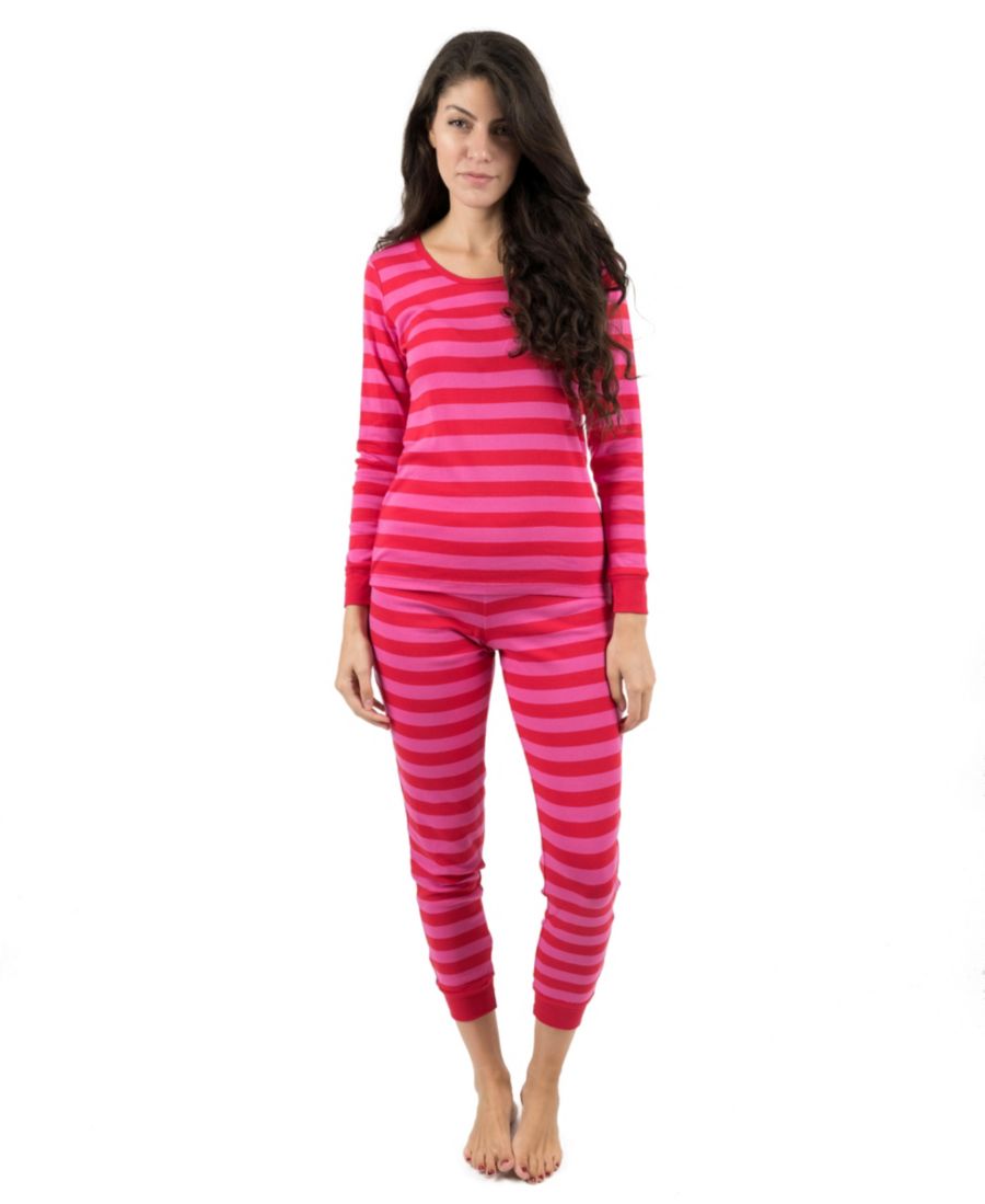 

Женская хлопковая полосатая пижама из двух частей для отдыха Leveret, Red & pink