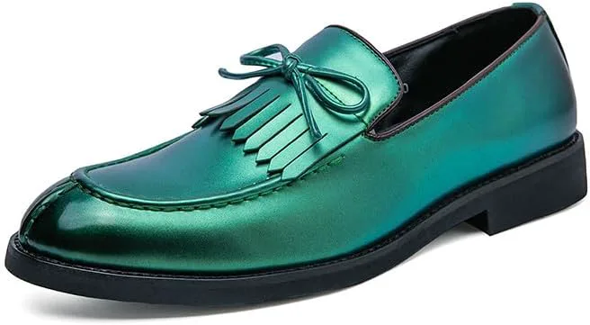 

Мужские лоферы Santimon с мокой носком, бахромой и бантом, на скользящей подошве, с матовой отделкой, удобные для ходьбы, вождения и повседневного ношения, зеленый