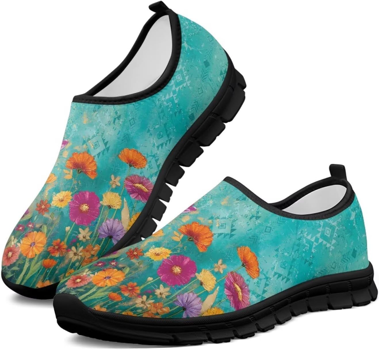 

Удобные слипоны для женщин, противоскользящие для ходьбы и бега, кроссовки с широкой носочной частью, размер США 5,5-13,5 Chririnla, Artistic Floral