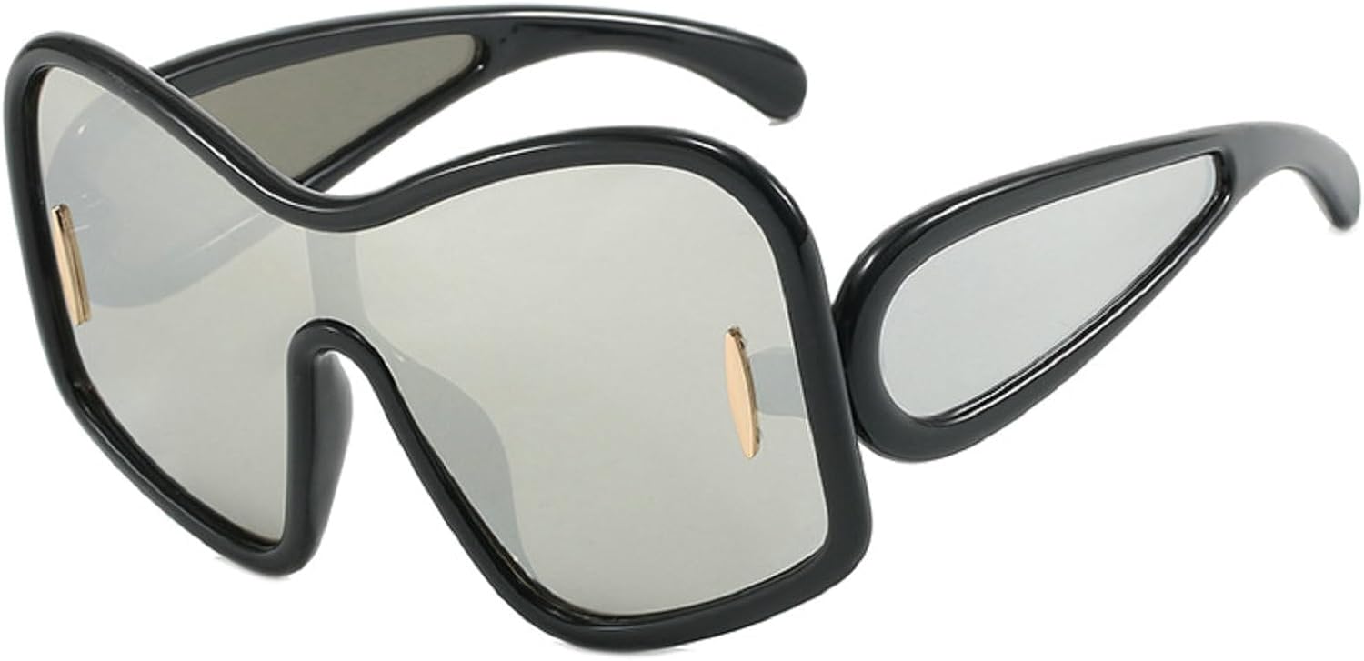 

Большие цельные солнцезащитные очки-щитки для женщин, модные панк-солнцезащитные очки квадратной формы, винтажные солнцезащитные очки в большой оправе для мужчин, защитные очки-маска mincl, Black&silver