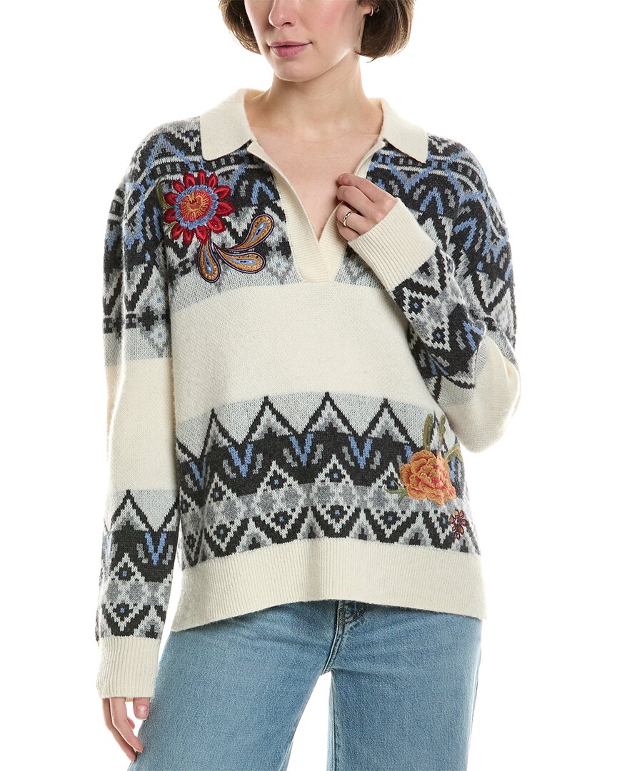 

Свитер поло из шерсти и кашемира Johnny Was The Fairisle, белый