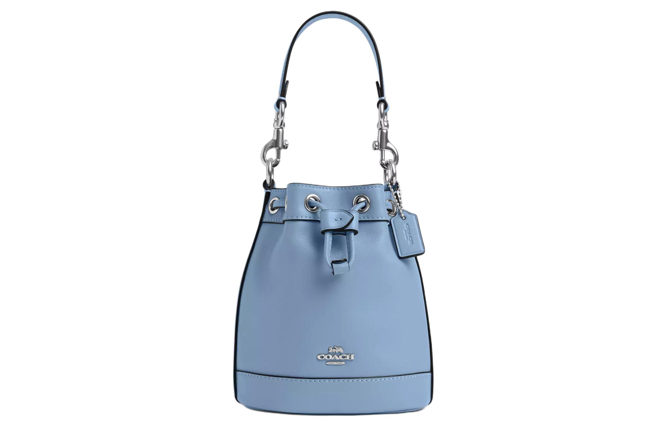 

COACH Сумка ведро из телячьей кожи миниатюрная женская голубая