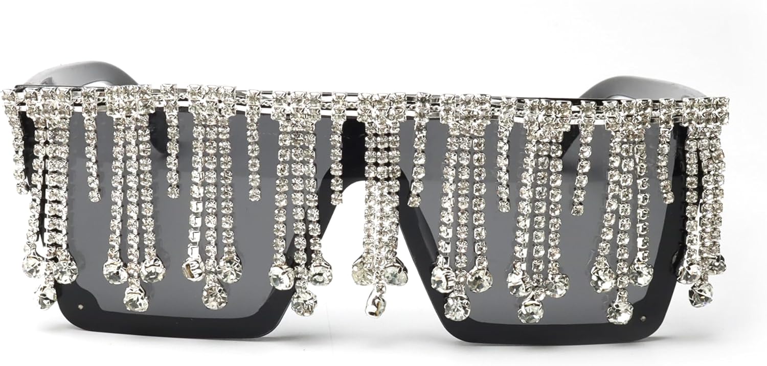 

Солнцезащитные очки bullabulling с кисточками, блестящими квадратными стразами для женщин, бриллиантовые блестящие очки для вечеринки, хрустальные солнцезащитные очки UV400, Black1