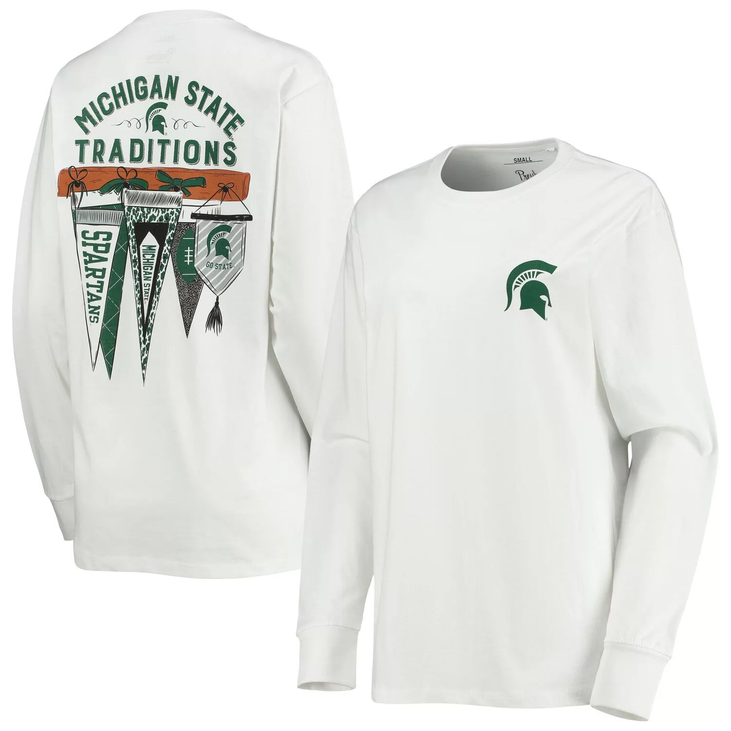 

Женская белая футболка с длинным рукавом и вымпелом для прессы Michigan State Spartans Traditions, Белый, Женская белая футболка с длинным рукавом и вымпелом для прессы Michigan State Spartans Traditions