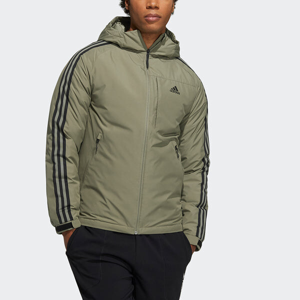 Пуховик Men's adidas 3St Down Jkt Outdoor Sports Hooded With Down Feather Military Green Jacket, зеленый — фото 2