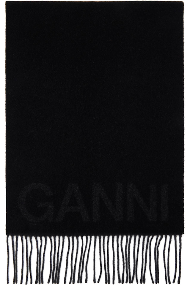 

Шарф с бахромой Ganni, черный