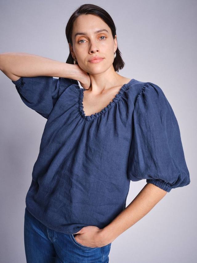 

Льняная блузка taissa с коротким рукавом MOS MOSH, средний синий