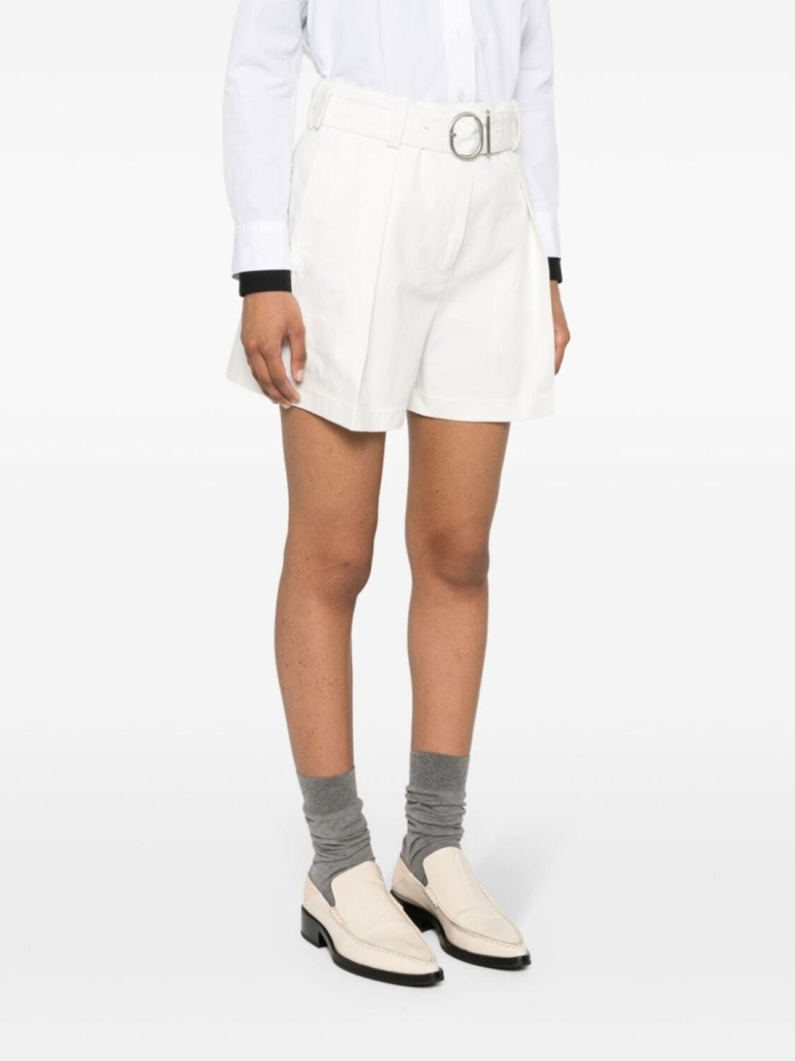 Jil Sander шорты с поясом и складками, белый — фото 3