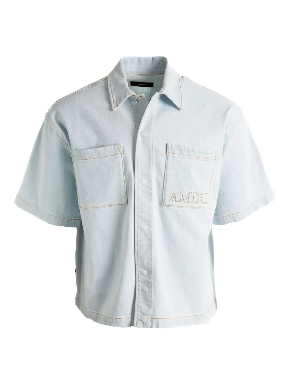 

Джинсовая рубашка с короткими рукавами и вышивкой Amiri, синий