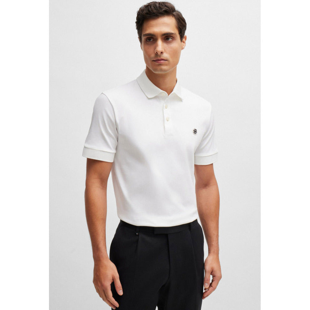 

Мужская рубашка-поло Hugo Boss Parris 01 с металлическим логотипом, белая