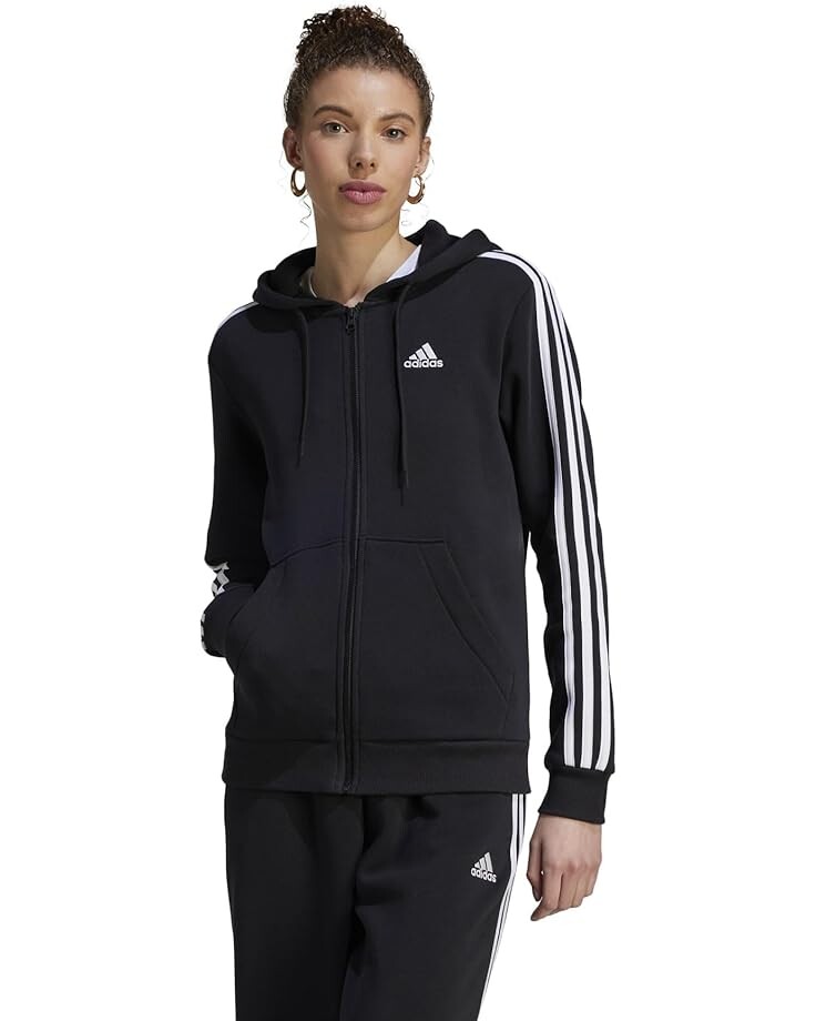 

Худи adidas 3-Stripes Fleece Full Zip, цвет Black/White 1