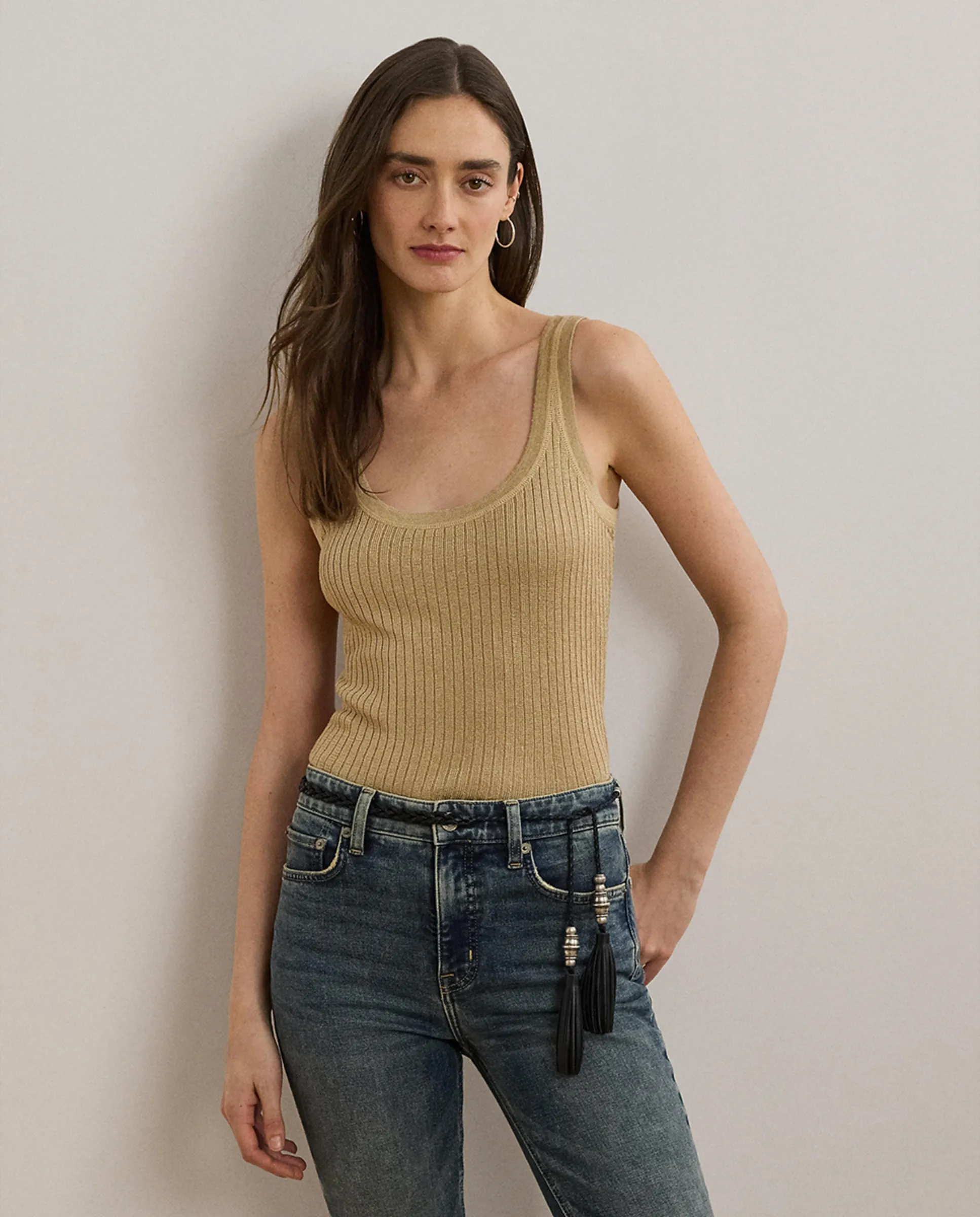

Женский топ с бретелями в рубчик Lauren Ralph Lauren, бежевый