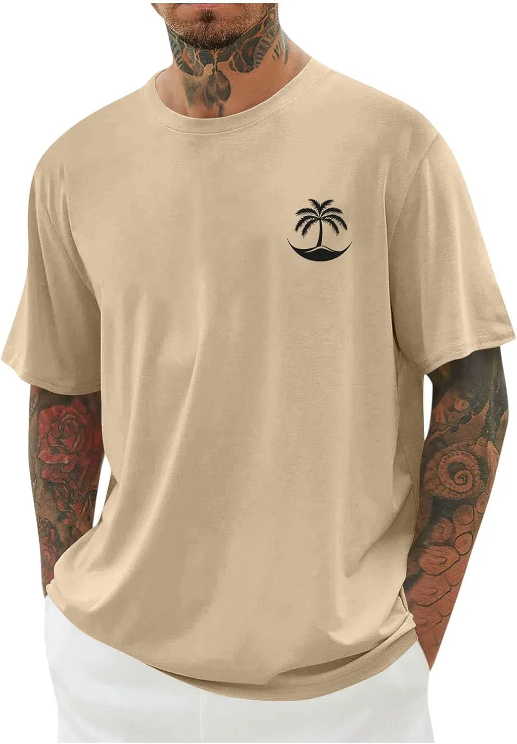 Футболка с пальмовыми деревьями, Khaki, M-4XL