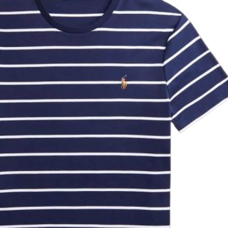 Футболка Polo Ralph Lauren Custom Slim Fit синяя — фото 4