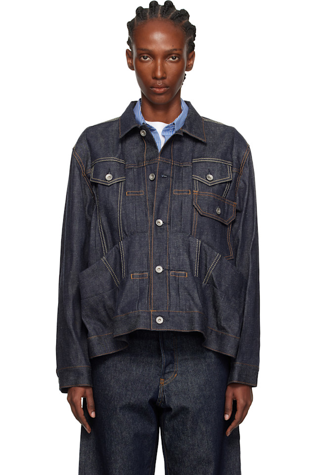 

Sacai Темно-Синяя плиссированная джинсовая куртка