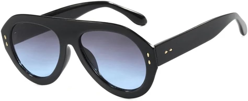 

Круглые градиентные солнцезащитные очки для женщин и мужчин с защитой от УФ-излучения UV400 в стиле панк с заклепками и широкими дужками, подходящие для занятий спортом на открытом воздухе и верховой езды UYPTK, Black Gray Blue