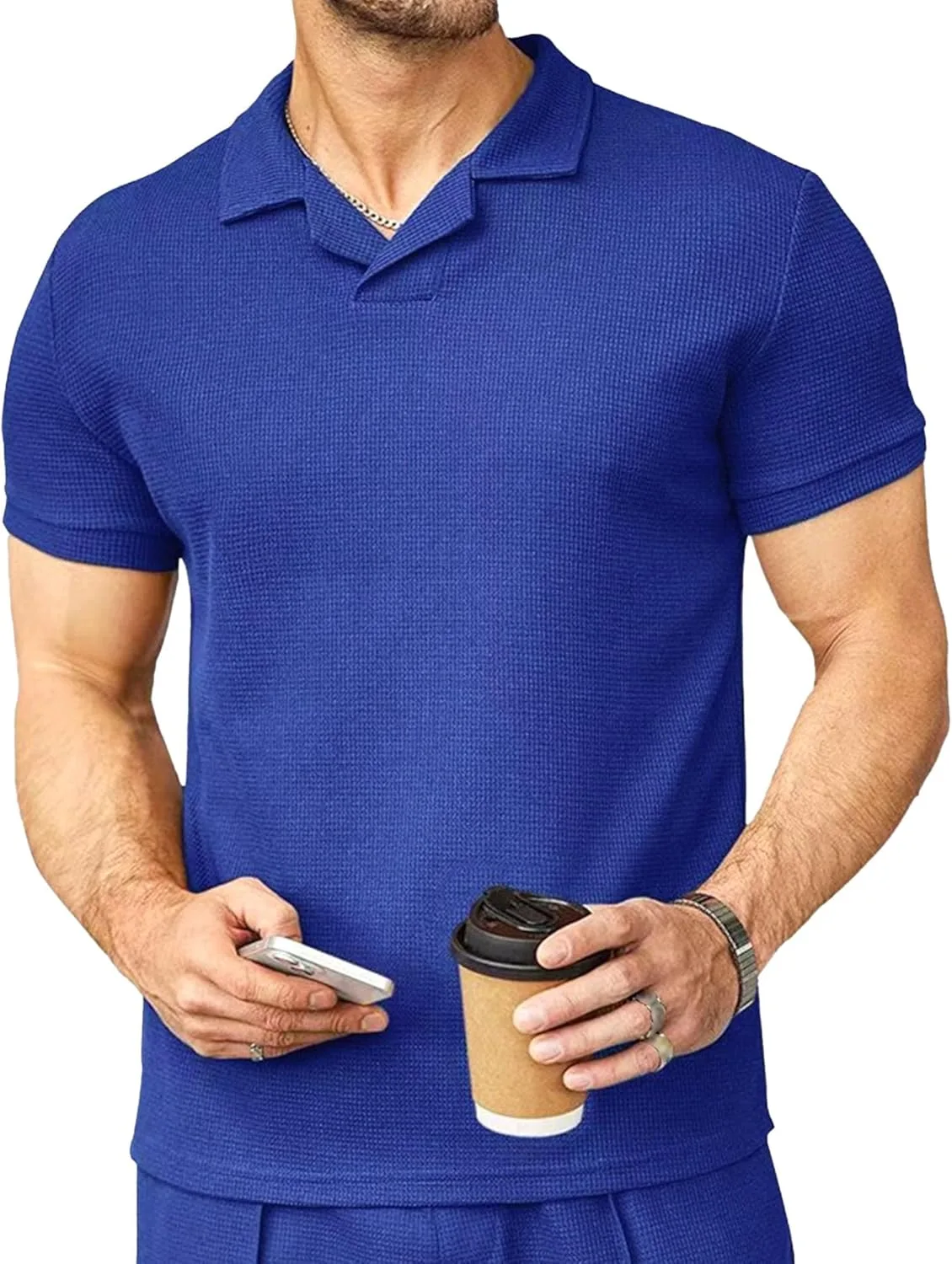 

Мужская поло с v-образным вырезом и вафельной текстурой, дышащая футболка с коротким рукавом Maiyifu-GJ