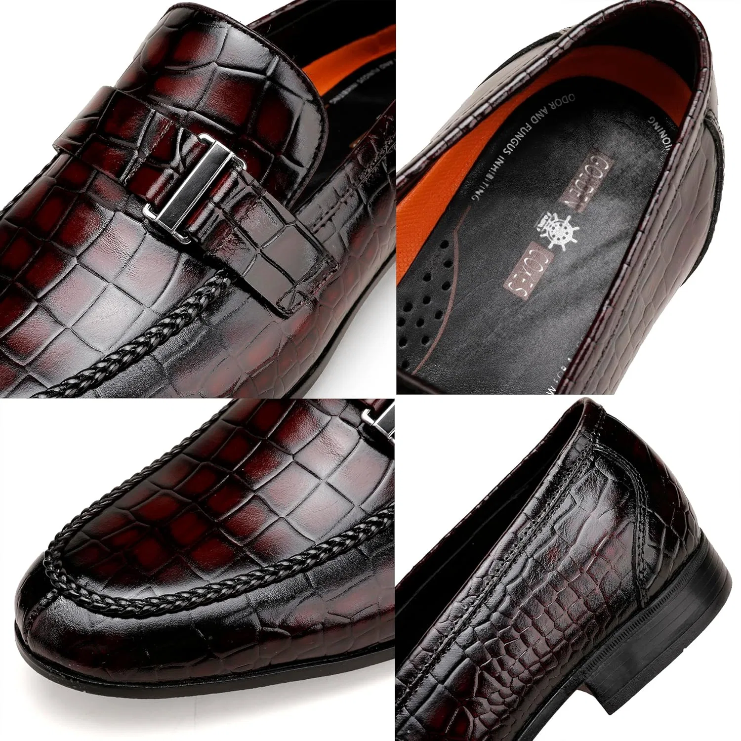 Лоферы с аллигаторным принтом Classic Leather, винный GOLDEN COXES FAMILY — фото 3
