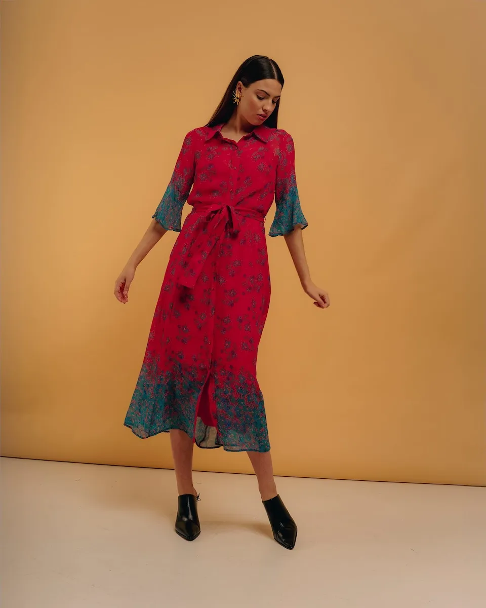 

Платье-рубашка миди с короткими рукавами Niza, красный