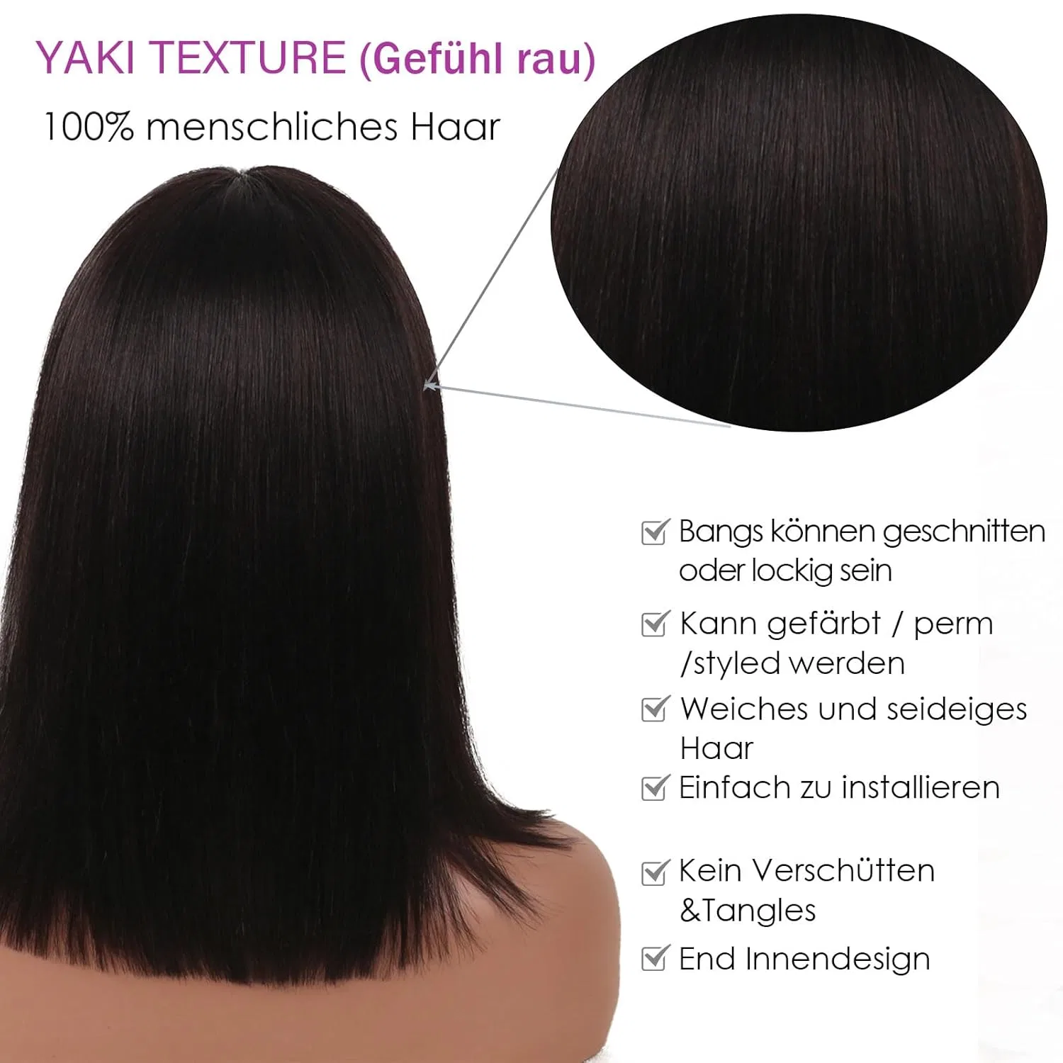 Короткий парик-каре с челкой из натуральных волос Manemajesty, Natural Black — фото 4