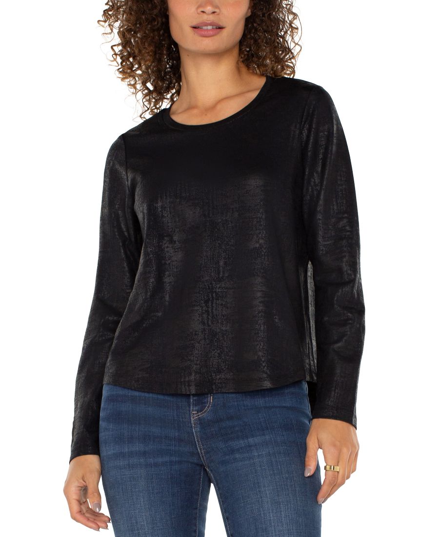 

Укороченный вязаный топ с длинными рукавами Liverpool Los Angeles, Distressed Blac