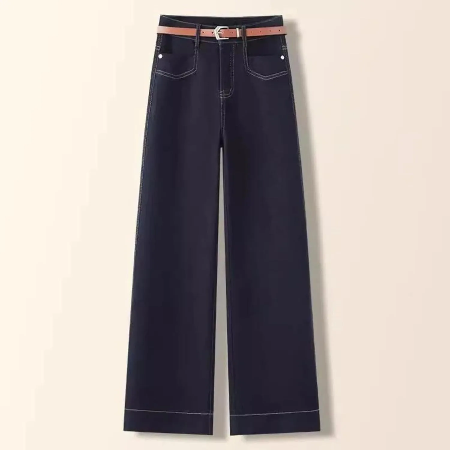 Женские джинсы Slim Fit - модные прямые брюки с высокой посадкой для весны и лета Generic, синий — фото 3