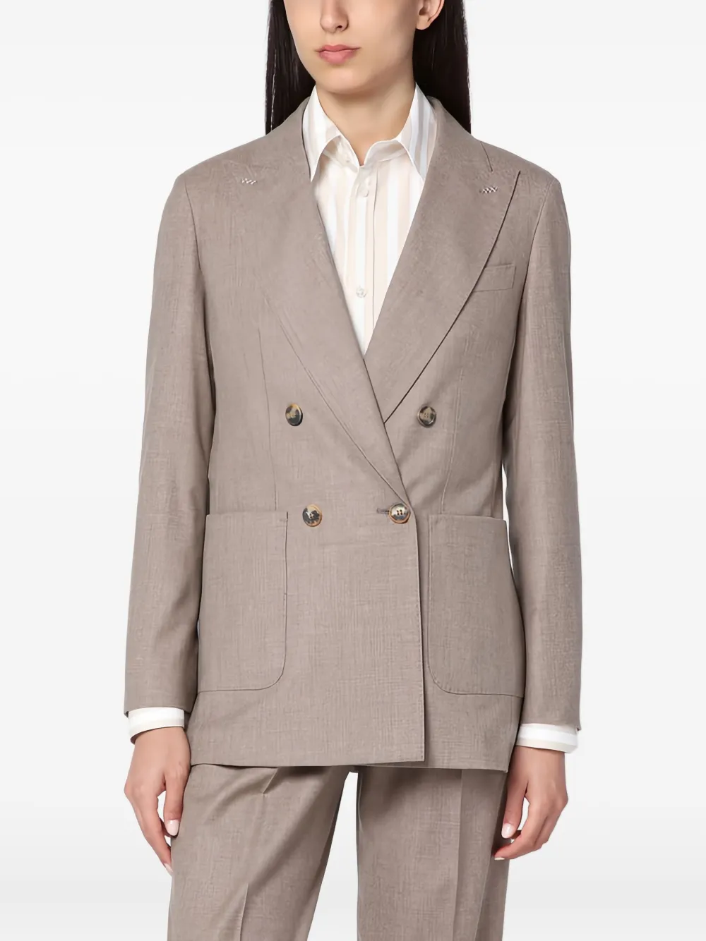 Двубортный пиджак с накладными карманами Max Mara, коричневый — фото 4