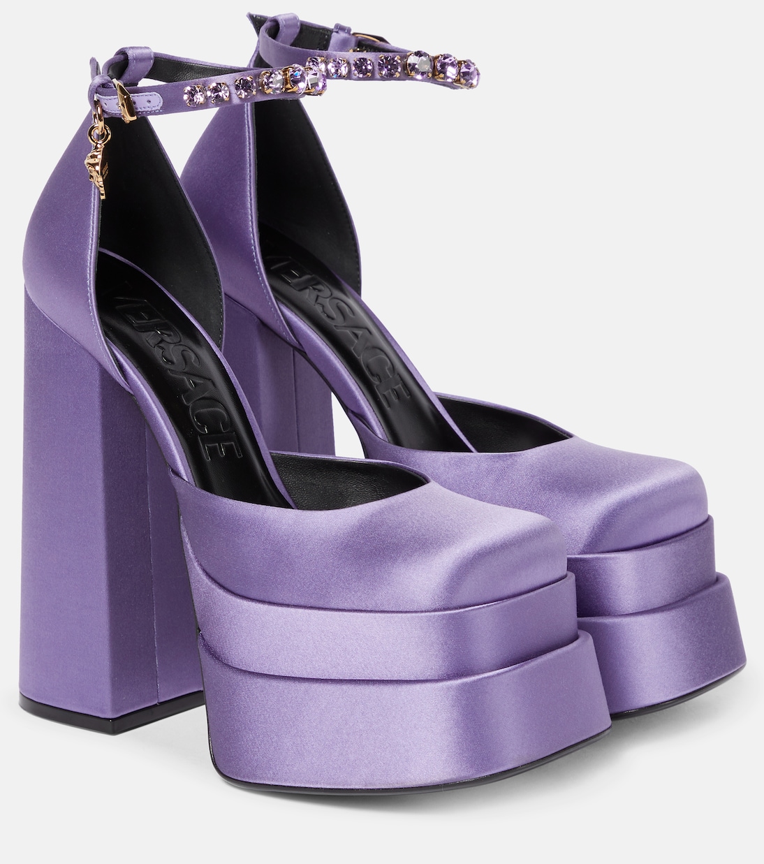 Атласные туфли-лодочки Medusa Aevitas на платформе Versace, Orchid-Oro Versace