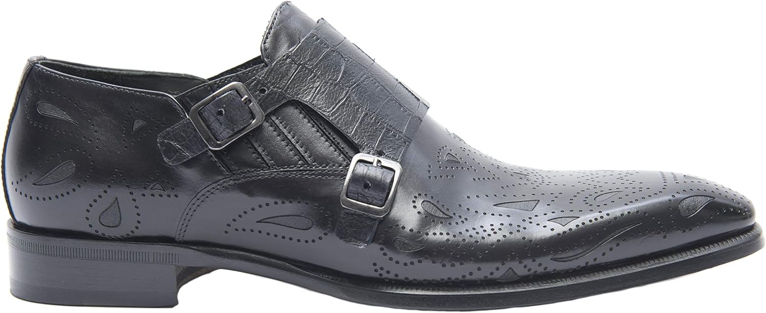 

Итальянские черные кожаные туфли с лазерной печатью и двумя пряжками Jo Ghost