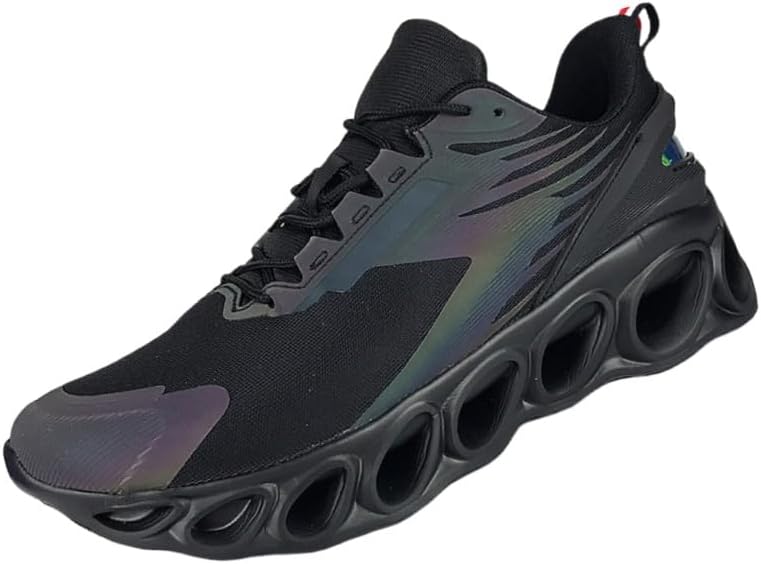 

Мужские беговые кроссовки для шоссе - легкий дышащий верх из сетки, геометрический дизайн, шнуровка, низкий профиль, для тренировок в любое время года и активного отдыха на природе Clolinde, черный